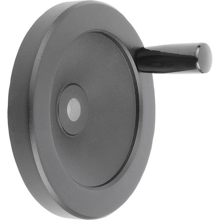 KIPP Disc Handwheel D1=250 Reamed Hole D2=24H7 Aluminum, Black Powder, Comp:Thermoset, Fixed Grip K0161.21250X24